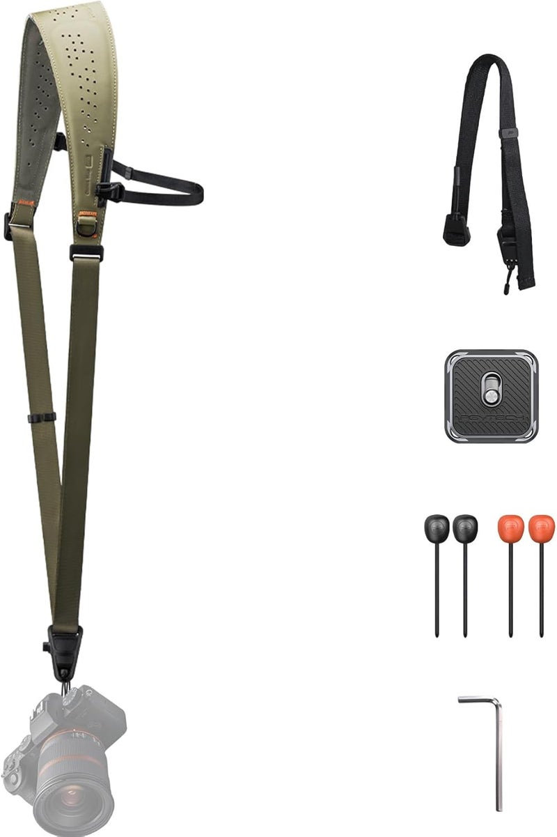 PGYTECH Camera Strap Pro, Quick Release Heavy Duty Camera Shoulder Strap With Detachable Underarm Strap, Professional Camera Harness, Leather Ergonomic Shoulder Pad for DSLR/Mirrorless Cameras, Green - Image 1